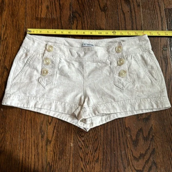 Y2K Express Micro Sailor Buttons Cream Linen Shorts Womens Size 8 Breathable - Picture 6 of 12
